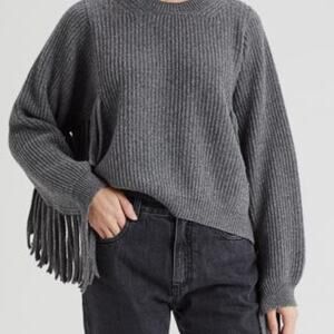 Semicouture Alexie Charcoal Gray Wool Chunky Knit Fringe Cropped Sweater 1 S
